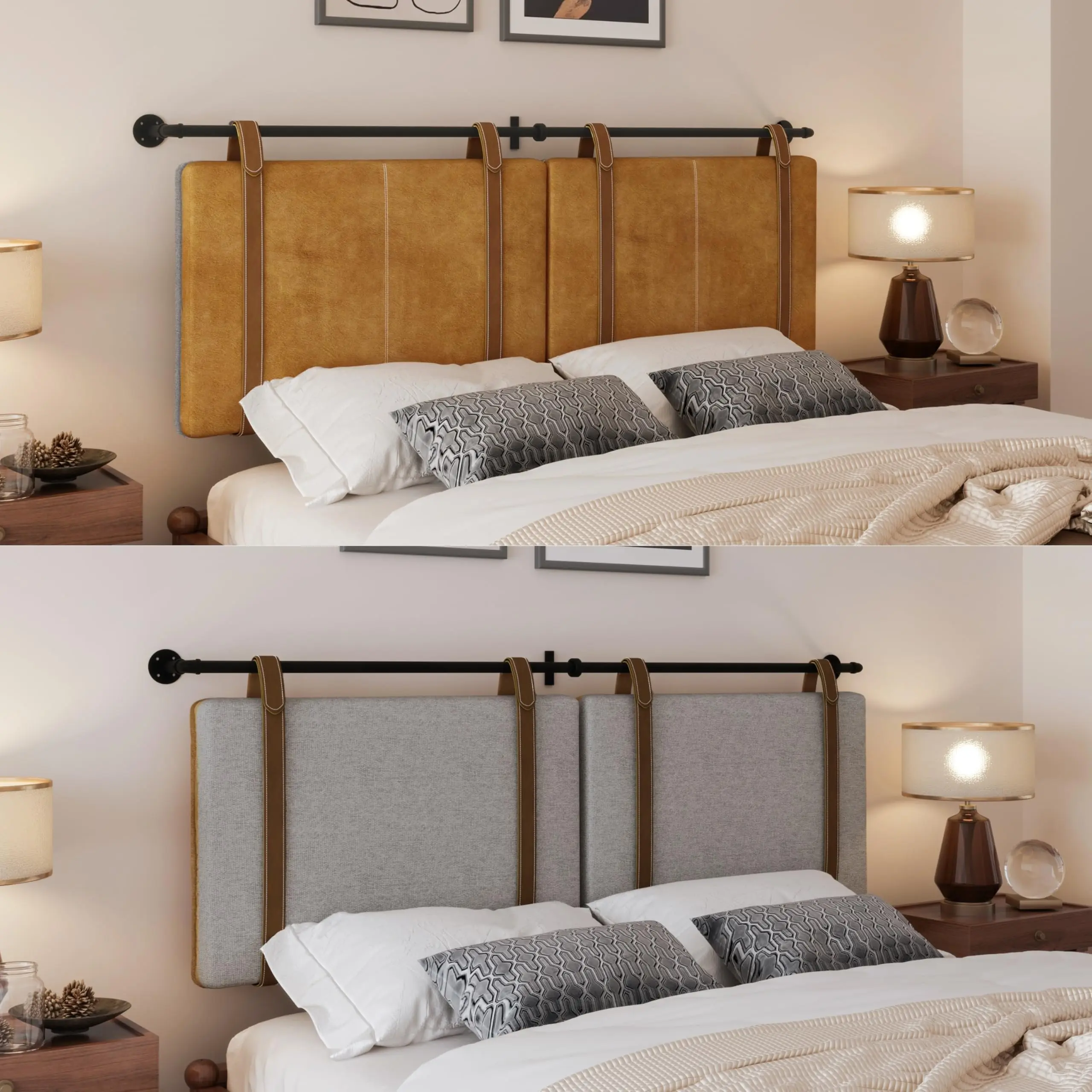 Double‑Sided Wall‑Mounted Upholstered Headboard, Adjustable Height Linen & Faux Leather Reversible Backrest, Double‑Sided Wall‑Mounted Headboard | Adjustable Height Reversible Upholstered Bed Backrest
