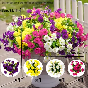 168pieces of artificial multi-color petunias, realistic green eucalyptus branches and leaves, suitable for high-quality plastic hanging decorations for outdoor use, balcony and terrace flower boxes, spring and summer decorations, wedding decorations, home