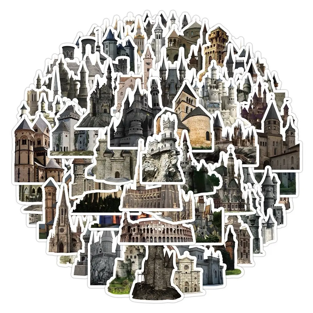 60 European-style architectural graffiti stickers castle city creative decoration notebook stationery handbook DIY stickers