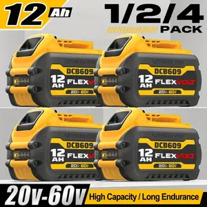 1/2/4/6 PACK 12.0Ah 20V/60V Max replacement battery, compatible with DEWALT 60V batteries DCB606 DCB612 DCB609 compatible with DEWALT 20V/60V MAX cordless tools, lithium-ion battery, suitable for DEWALT 20V 60V cordless tools