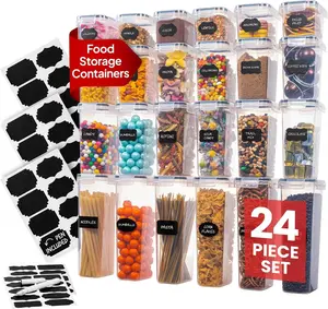 Airtight Food Storage Containers Set - Air Tight Pantry Storage Containers with Lids - Pasta Flour Sugar Cereal Containers - Storage Containers for Food - Kitchen Storage Container (Clear-24 Pack) Oizeir