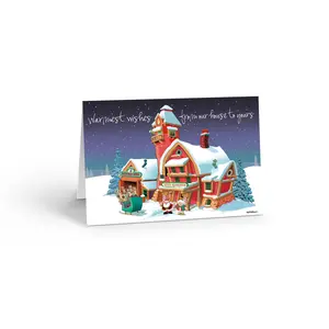 Stonehouse Collection Santa’s Headquarters Christmas Cards – Santa, Mrs. Claus & Reindeer Barn Scene – Set of 12 Cards with Matching Envelopes – Made in the USA