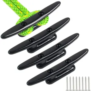 Black Nylon Boat Cleat 4"/5"/6"/8", 4 Pack Dock Cleat with Hardware for Docking Boats Canoe Kayak Mooring Maritime Decor Dock Tie Down