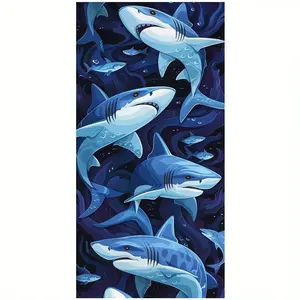 Cartoon shark pattern towel - Digital printing on polyester microfiber beach towel. Suitable for yoga, travel, swimming, beach outings, fitness and camping. As a gift.