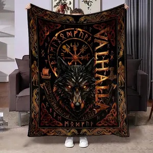 Ultra-Soft Nordic Viking Mythology Valhalla Wolf Fur Blanket, Cozy Bedding Throw, Perfect Home Decor Gift, Fashionable Nordic Style