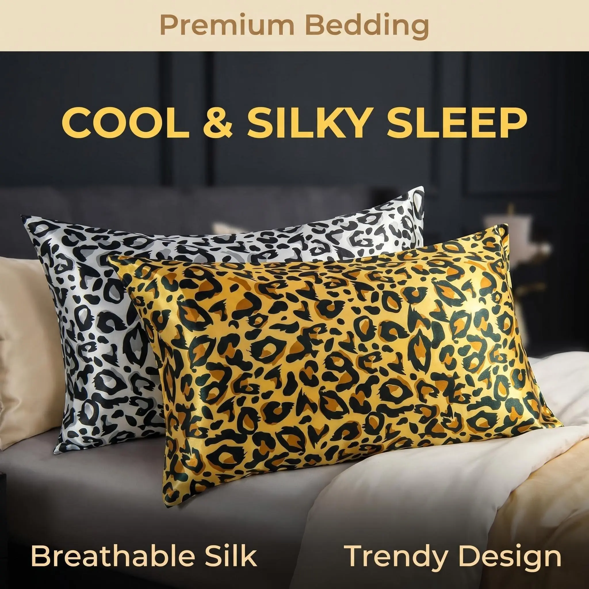 [ Summer Sale Deals ]NTBAY 2-Pack Luxurious Satin Printed Pillowcases - Silky Soft & Frictionless Bed Pillow Covers, European Animal Pattern Skin-Friendly Bedding for Hair and Skin, Set of 2