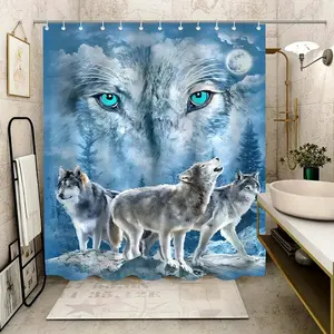 Wolf Pattern Shower Curtain, Waterproof Shower Curtain with Free Hooks, Bathroom Decoration Accessories for Home, Hotel, Apartment, Dorm, Spa, Home Goods