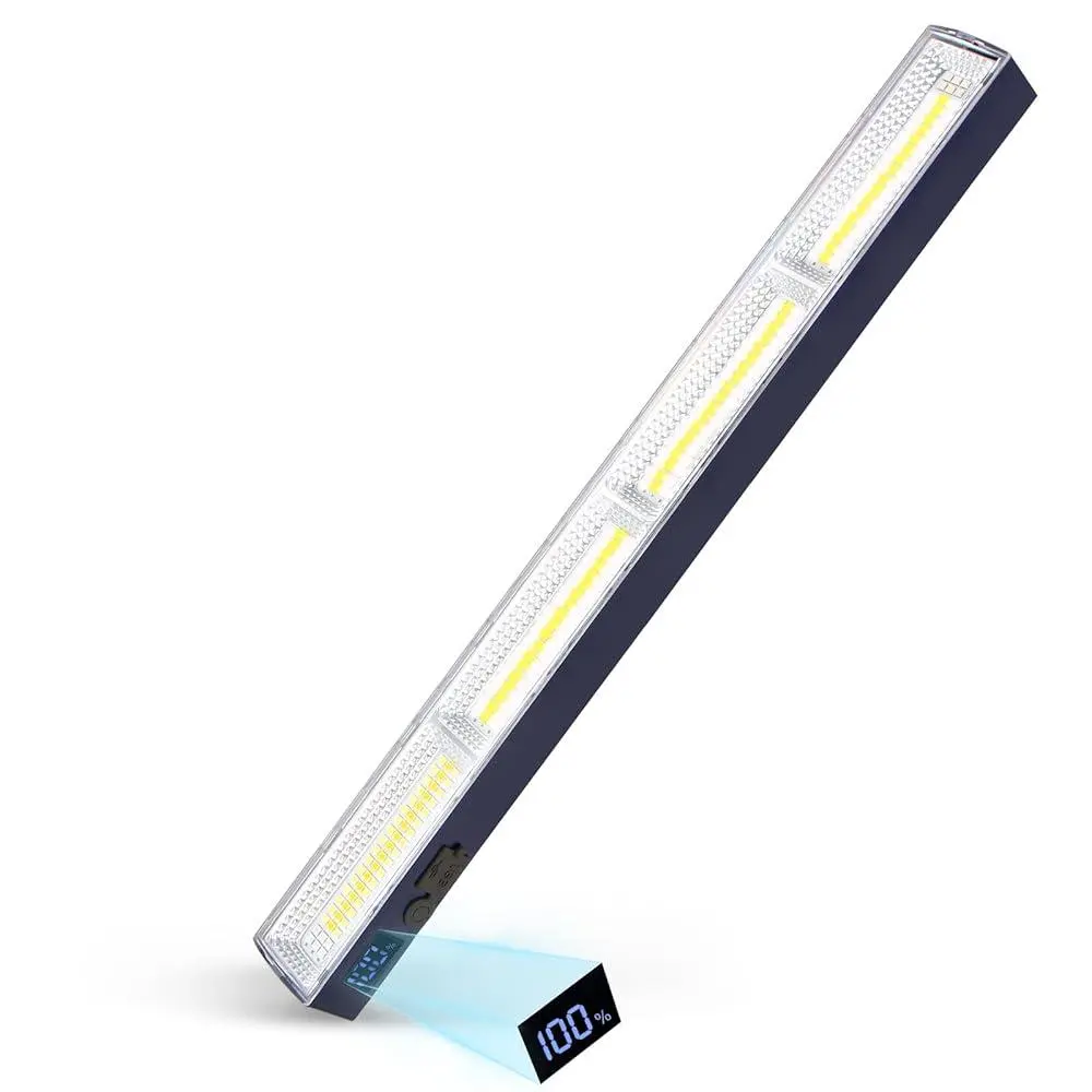 LETOUR Yellow Magnetic LED Light Bar - 6000 Lumens, 7500mAh Rechargeable Battery, 15.7in Extra Long, Dual Magnets & Hook, Under-Cabinet Portable Work Light for Car Repair, Video Photography