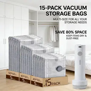 2026 Upgraded Cordless Vacuum-Sealing Storage Bags Set with USB Rechargeable Handheld Pump, Built-In Battery, Waterproof Reusable Resealing Suction Bags for Clothes Packing, Ideal for Carry-On Suitcases, Resealing Storage Bags, Suction Storage Bags