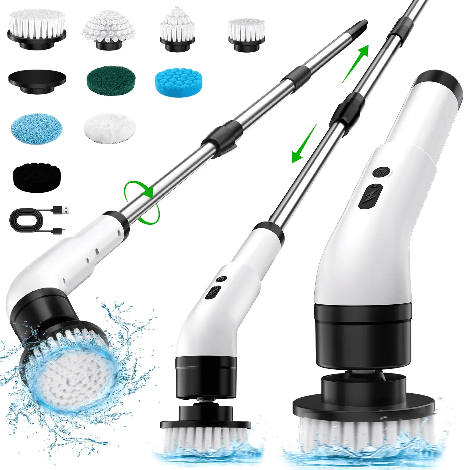 Electric Spin Scrubber, Cordless Bath Tub Power Scrubber with Long Handle & 9 Replaceable Heads, Detachable as Short Handle, Shower Cleaning Scrubber for Tub Floor Tile, Sink, Window, Floor, Car Kidsjoy