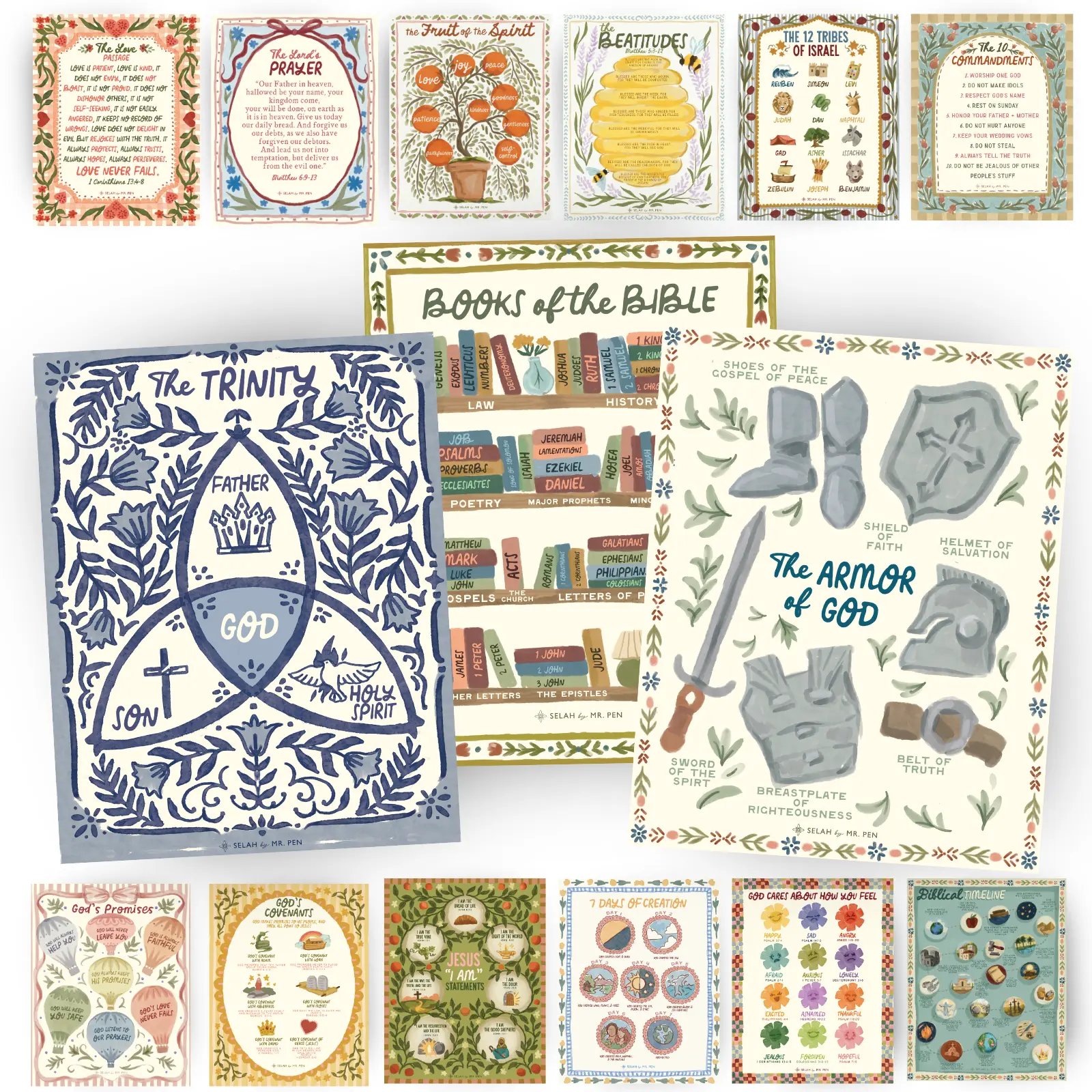 Mr. Pen- Sunday School Decorations for Classroom, 11x14in Books of the Bible Poster, Bible Posters for Kids