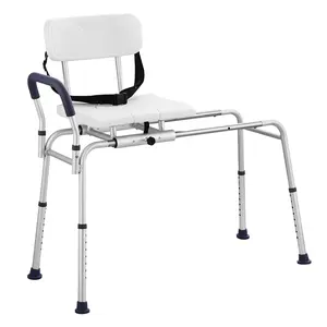 fathersdaygift VEVOR Sliding Tub Transfer Bench, Height Adjustable Bathtub Transfer Bench with Cut-Out Seat, Reversible Backrest Safety Belt, Non-Slip Shower Chair for Elderly Disabled Handicap, 400LBS Capacity