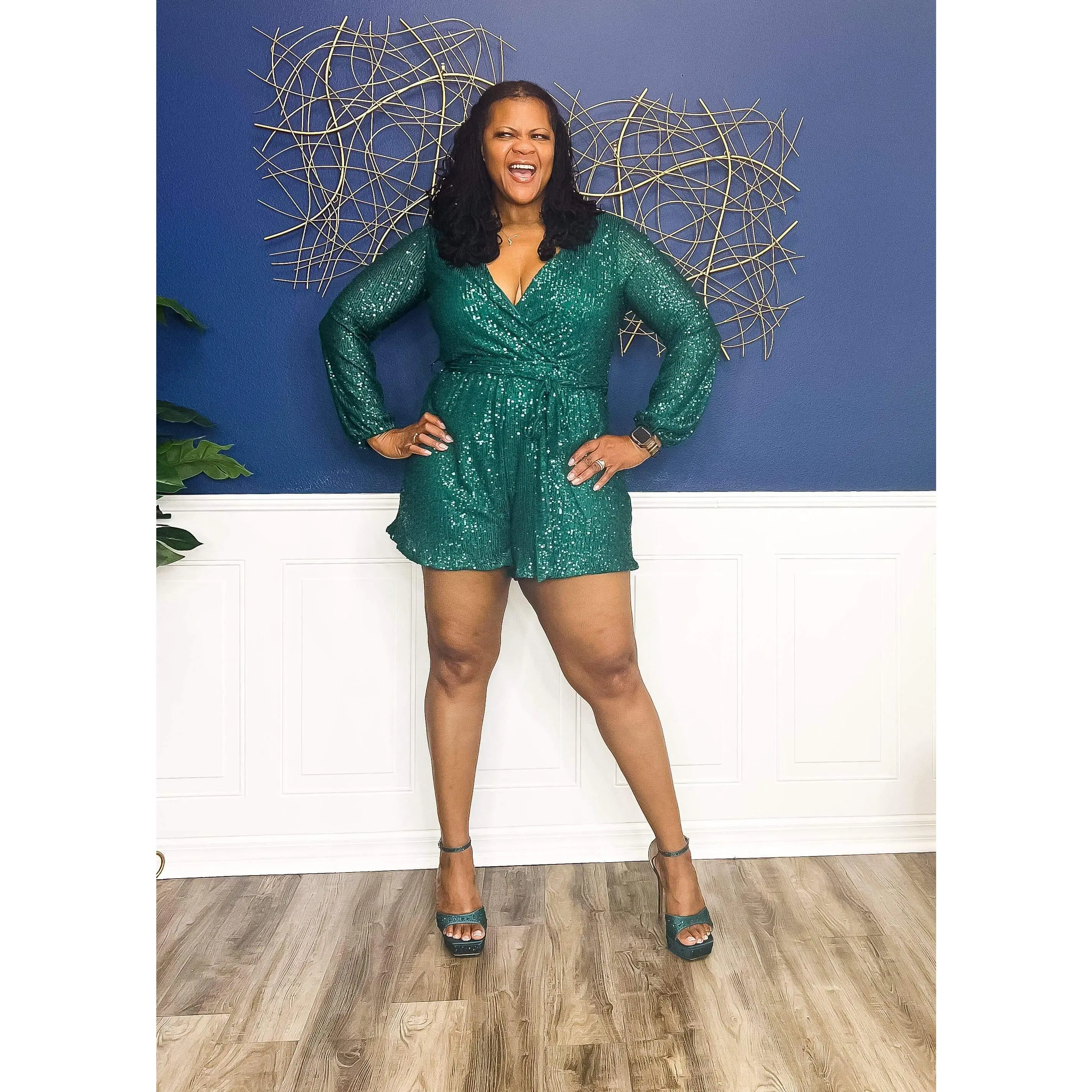 Sparkling Sis Romper- Emerald Green (FINAL SALE)