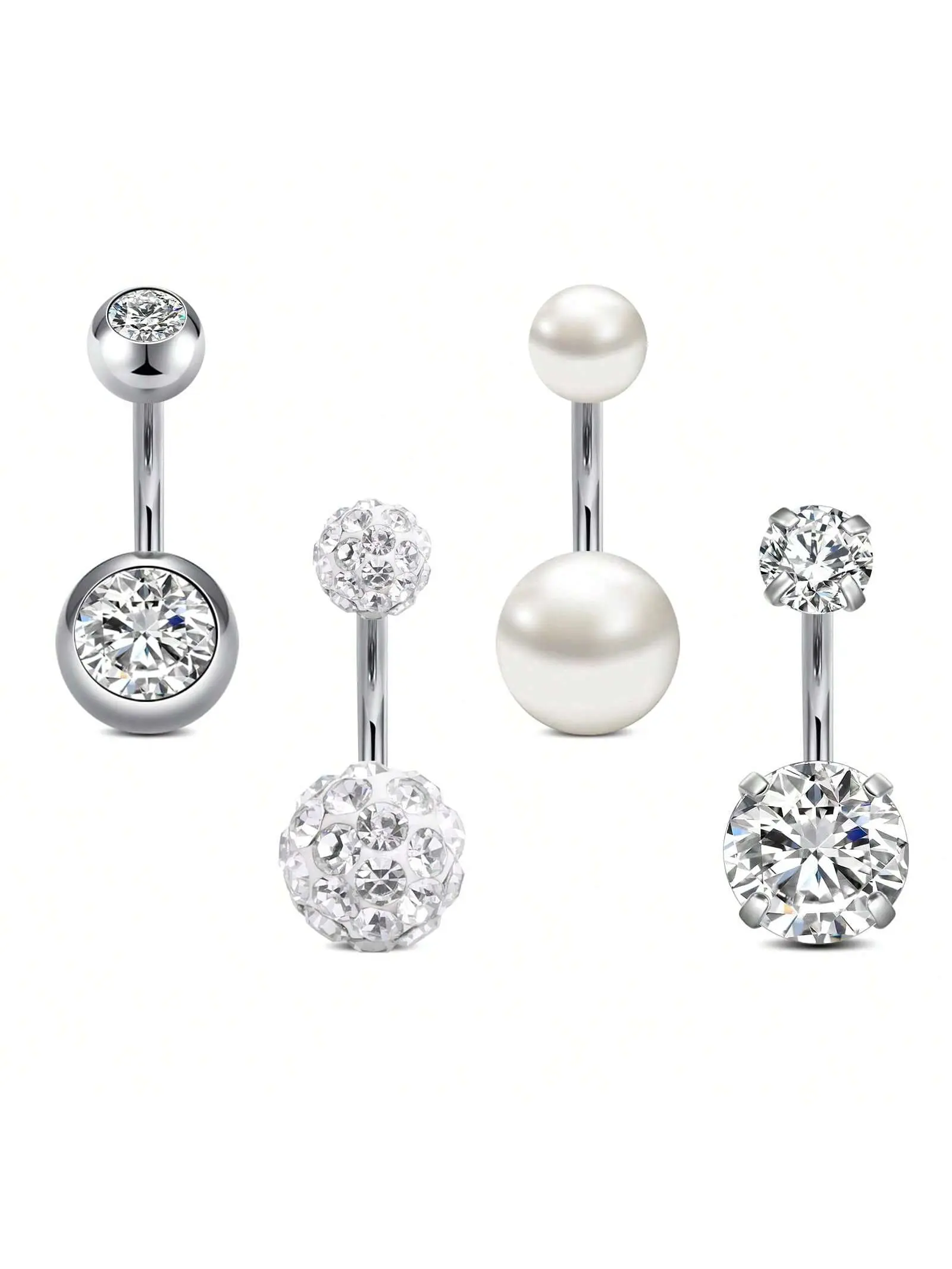 QWALIT 14G Surgical Steel Belly Button Rings Set, 6mm 8mm 10mm 12mm 14mm Short & Long Bar Navel Rings, Double CZ Curved Barbell Piercing Jewelry for Women, Comfort Fit Belly Piercing Kit