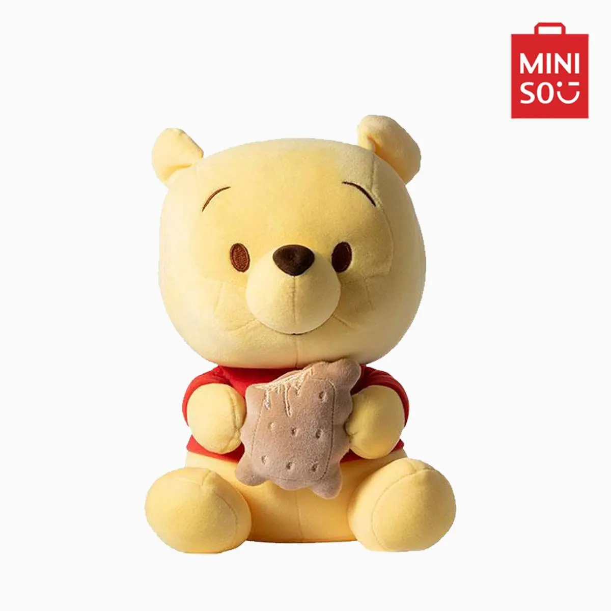 Disney Winnie the Pooh Sitting Stuffed Bear - 240g Soft Stuffed Collectible Holding Cookie, Cuddly Doll Gift, Cute Toys for Bedroom Decor, Kids' Birthday Present