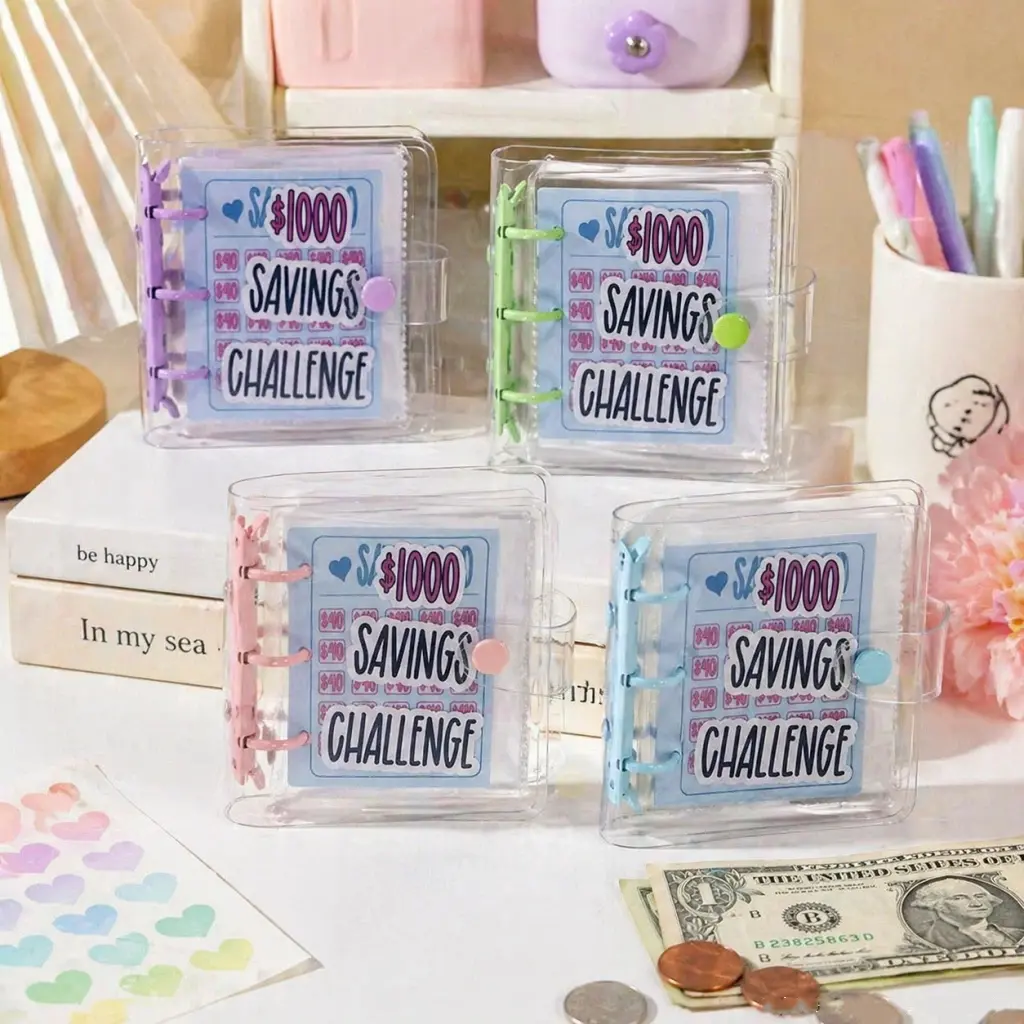 Cash Stuffing Budget Binder | Mini $1000 Savings Challenge Book with Tracking Cards & Cash Envelopes | Aesthetic Budget Planner