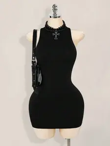 Women Criss Cross Backless Mini Dress Sexy Party Clubwear Outfit