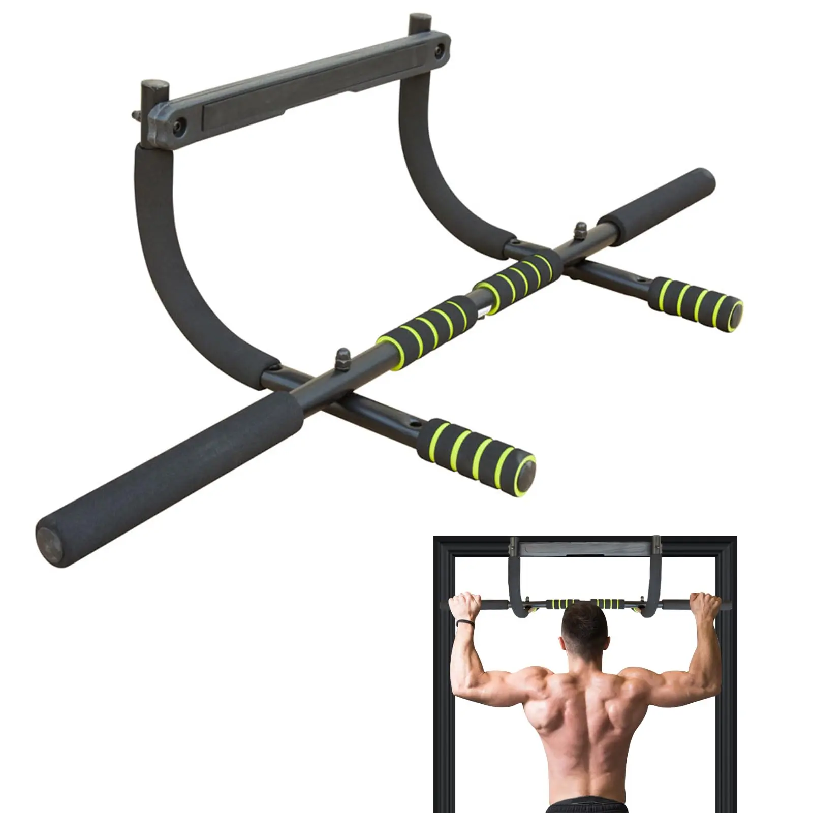 Portable Doorway and Wall-Mounted Pull-Up Bar with Foam Grips, Home Indoor Fitness Pull-Up and Dip Bar Combo, Supports Multiple Workout Options