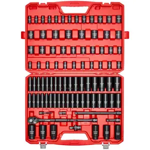 Summervibes VEVOR 1/2 in Drive Impact Socket Set, 91 Piece, 6 Point Deep Shallow Impact Sockets, SAE (5/16 to 1-1/4 in) and Metric (8 to 32 mm) Sizes with Extension Bars (3, 5, 10 in), Cr-V Steel, Carrying Case