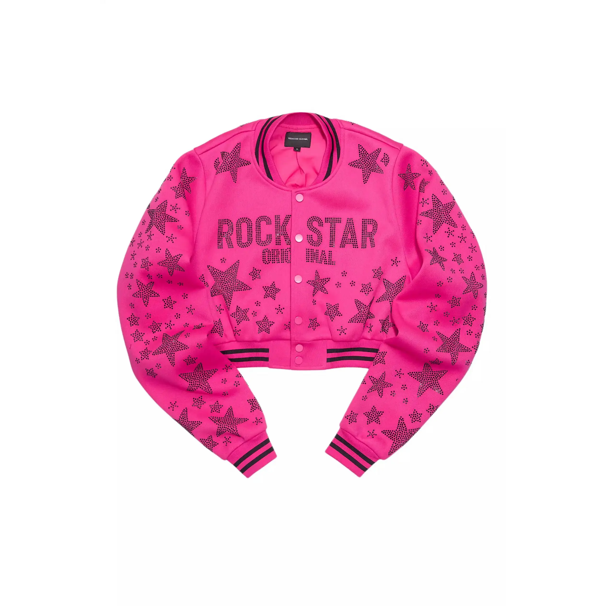 Shanda Hot Pink Crop Rhinestone Varsity Jacket Shanda Hot Pink Crop Rhinestone Varsity Jacket