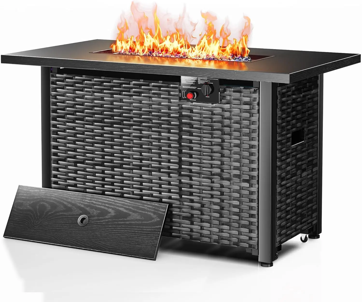42.91 Inch Outdoor Fire Pit Table 50,000 BTU, Rectangular Firepit Table with Glass Stones & Lid, 2 in 1 Fire Table for Patio, Backyard, Deck, or Garden, Black tiktokshopspringglowup