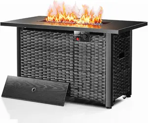 42.91 Inch Outdoor Fire Pit Table 50,000 BTU, Rectangular Firepit Table with Glass Stones & Lid, 2 in 1 Fire Table for Patio, Backyard, Deck, or Garden, Black tiktokshopspringglowup,summervibes