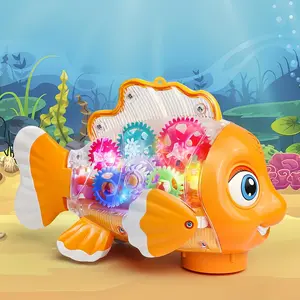 Transparent Electric Gear Fish Toy with Lights & Music, Unisex Educational Gift for Kids Aged 3+, Requires Aa Batteries Not Included
