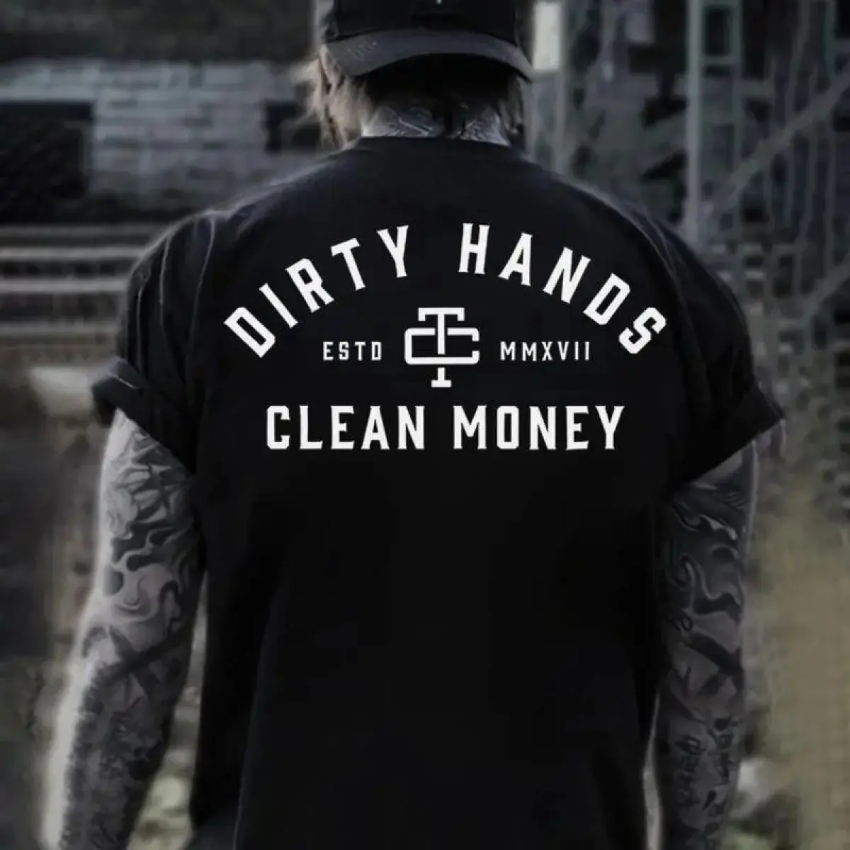 Men's Cotton Short-Sleeve Casual T-Shirt, Dirty Hands Clean Money Graphic Menswear Top, Blue Collar Workwear for Mechanics, 2025 Hustle Grind Christian Gift Idea