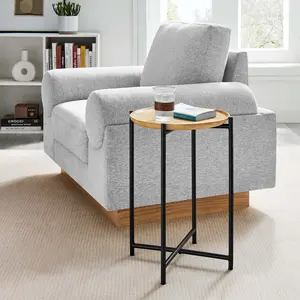 Modway Xilo Round Wood and Metal Side Table in Oak