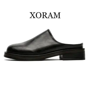 Men's 2026 New Spring-Summer Leather Easy Slip-On Enclosed Backless Mules, Closed-Toe Big Toe Loafers Footwear 74643-2, Easy Slip-On Mules