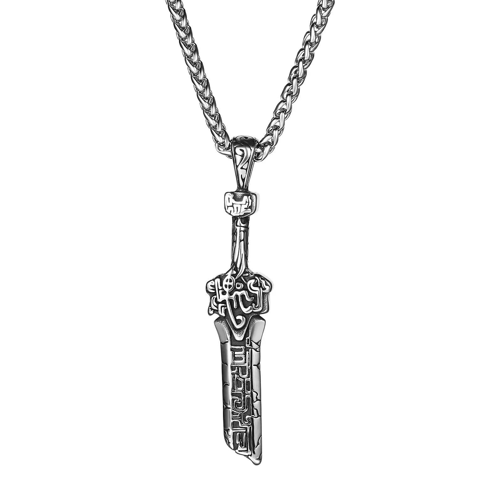 OIDEA Men's Broken Sword Emblem Pendant Stainless Steel Necklace for Warrior Style Enthusiasts, Emblem Necklaces for Men, Stainless Steel Necklaces