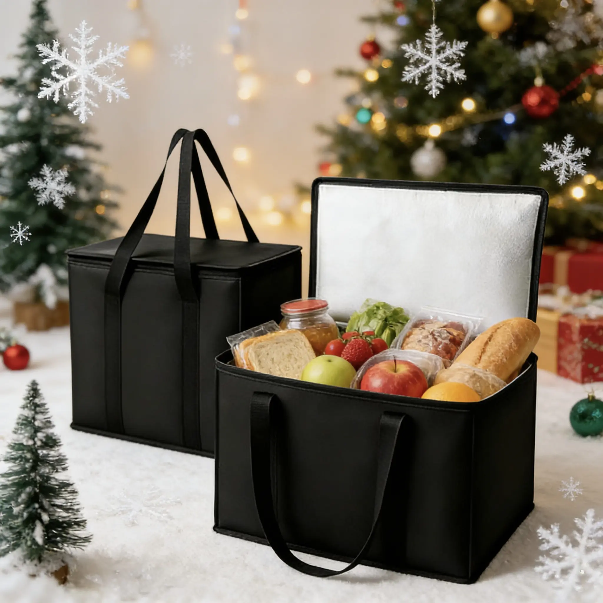 Oillase 1 Pack, XL-Large Insulated Grocery Shopping Bags, Black, Reusable Bag,Thermal Zipper,Collapsible,Tote,Cooler,Food Transport hot and Cold,Camping, delivery Groceries Freezer