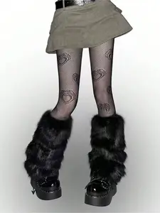 1 piece of solid color street imitation fur foot cover, hairy shoe cover, pile socks, plush sock cover for women, Casual Stylish Socks