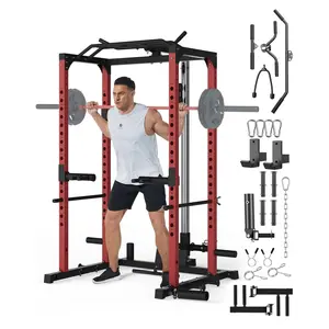 Garvee Home Gym Power Rack with Pulley System & Lat Pulldown, 1200 LB Heavy Duty Adjustable Squat Rack with Pull Up Bar, Multifunctional Power Cage Exercise Equipment for Home