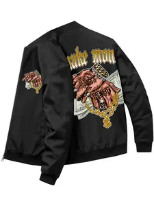 Men's baseball collar jacket, new spring and autumn men's clothing with the letter slogan "MAKE MONEY" and personalized printed zipper cardigan with pockets, sports casual jacket top, daily outdoor flight suit clothing