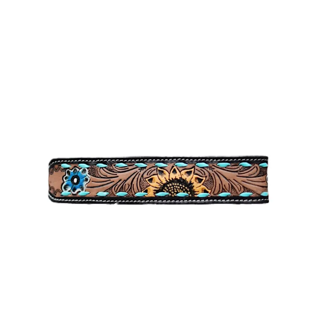 Handtooled Adjustable Leather Dog Collar for Outdoor Pets