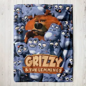 A Grizzly & The Lemmings printed blanket, made of microfiber, lightweight and durable, perfect for travel, naps, office or camping 50*40
