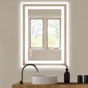 LED Bathroom Vanity Mirror with Anti-Fog & Dual Light Sources, Dimmable 3-Color Modes (3000K-6500K), Tempered Glass Wall Mirror with Memory Function, Shatter-Proof, Black Frame