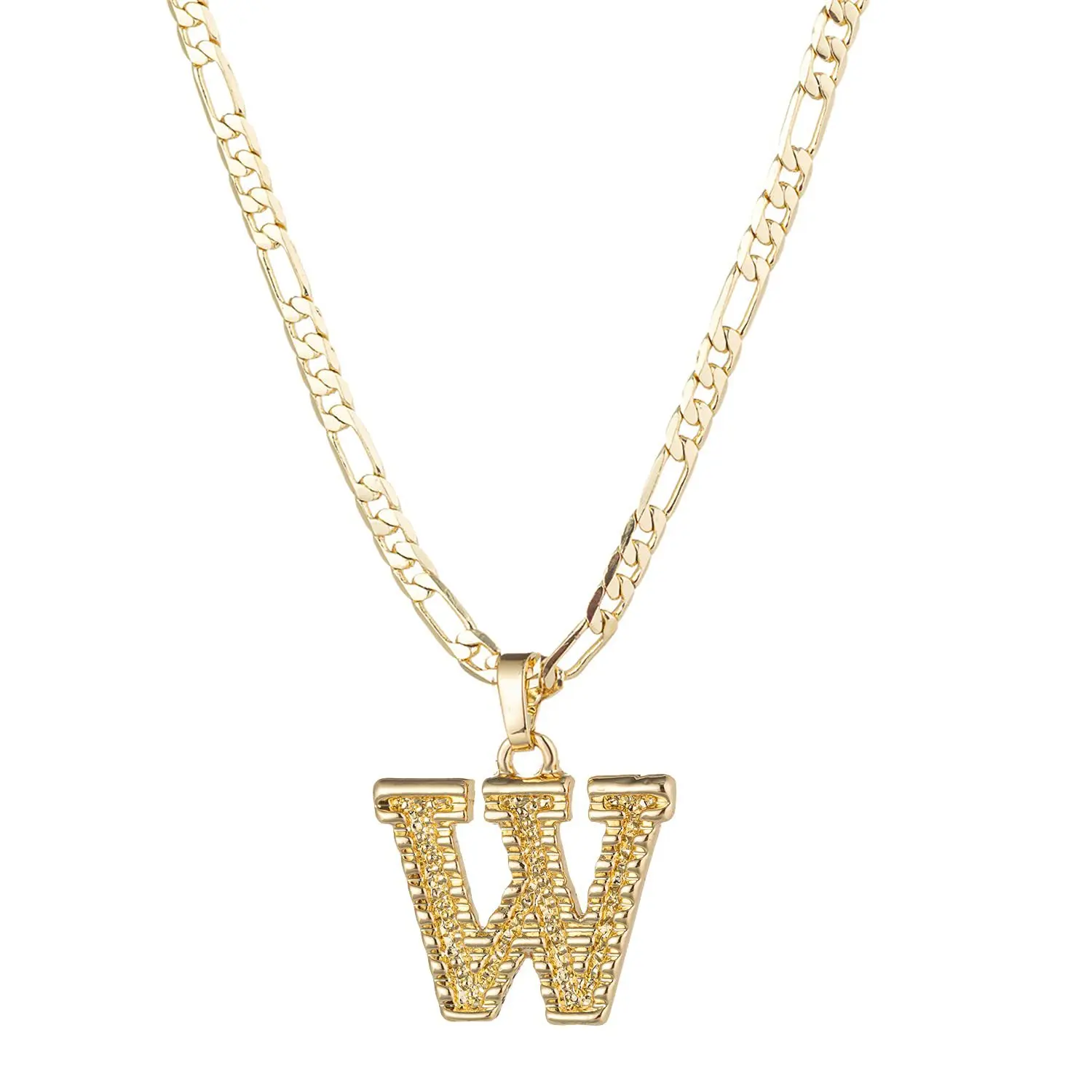 Minimalist Jewelry,18K Gold Plated Vintage Stainless Steel Metal Coated Letter Necklace, Bohemian Name Pendant Necklace With Figaro Chain, Gift For Her/his Anniversary