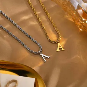 Initial Letters Necklaces for Men Boys,Stainless Steel 26 Alphabet Charm Pendant with 60CM/23.6" Twisted Rope Chain Gift