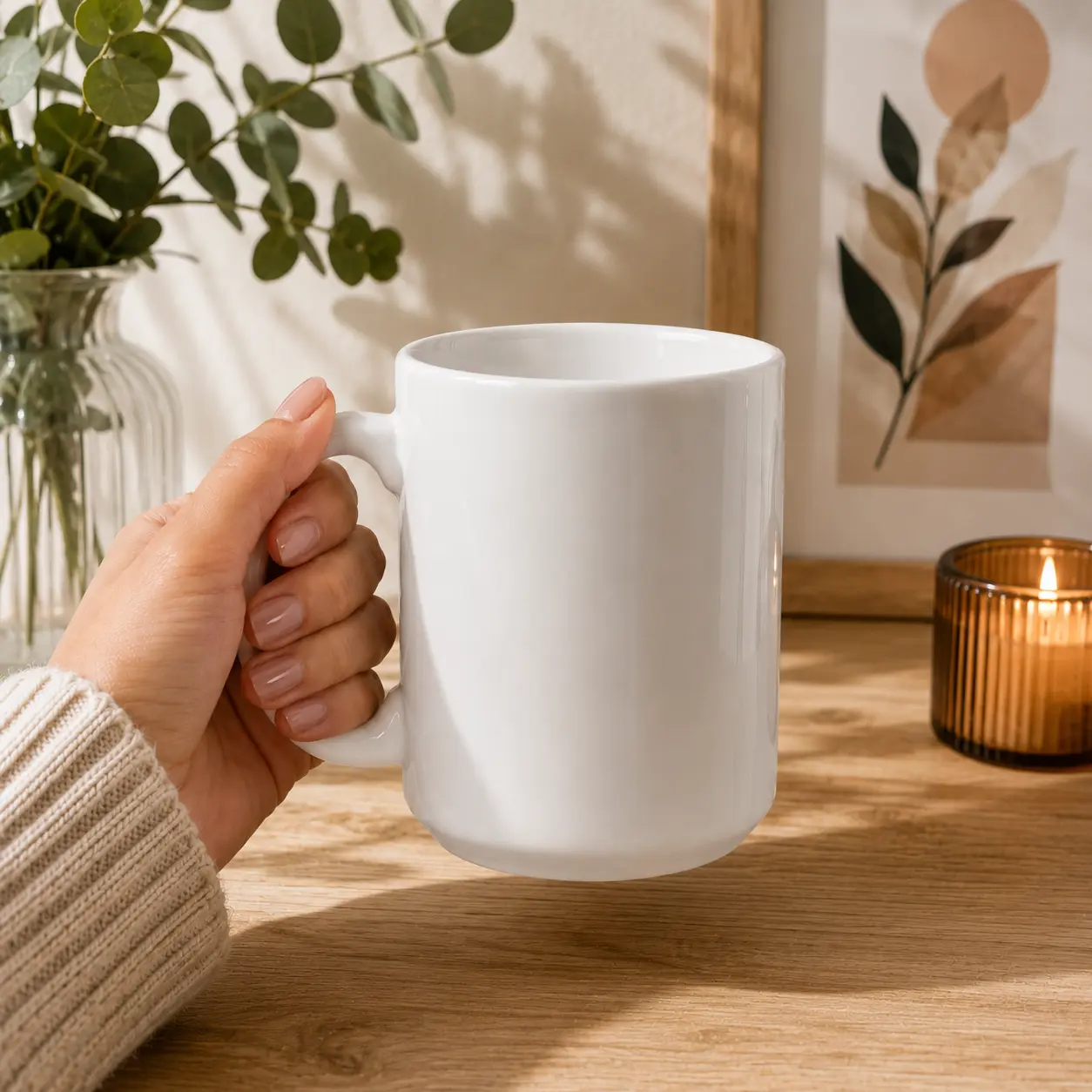 Blank White Ceramic Coffee Mug for Sublimation, Glossy Custom Printing Cup, Personalized DIY Gift Mug