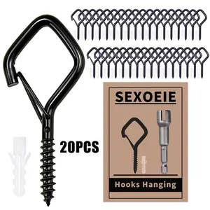 20 Q-Type Hooks, 2.36 Inch Outdoor String Light Hooks, Screw Hooks with Safety Clip, //silver/gold/rose Gold/bronze