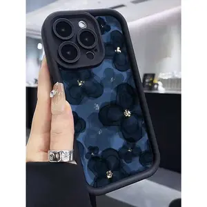 Deep Blue Floral Pattern Case for iPhone 17 Pro Max 16 16e 15 14 Plus 13 12 Mini 11 Air X XS Pattern Soft TPU Rubber Camera Protection Rugged Mobile Phone Cover Gift 2D printing