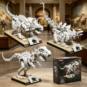 300+pcs Museum Dinosaur Series, Triceratops/Stegosaur/Tyrannosaurus Rex Fossils, DIY Assembled Small Particle Bricks, Building Blocks Set, Desktop Decorative Ornament Toys, Halloween/Christmas Gift Sets, Bricker Build Sets
