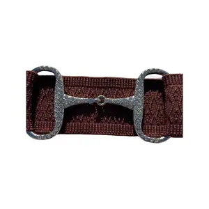 Equestrian 2" Brown Adjustable Sparkle Snaffle Bit Riding Belt with Silver Metal Bit & Clear Rhinestone Crystals - Stretchable for Comfort