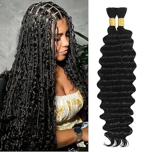 GK Human Braiding Hair for Boho Braids Bohemian Deep Wave Bulk 100% Human Hair for Micro Braiding Hair Wet Wavy Boho Knotless Braids Hair No Weft 1 Bundles 16 Inch