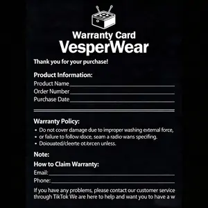 VesperWear Trendy T-Shirt After-Sale Warranty Certificate