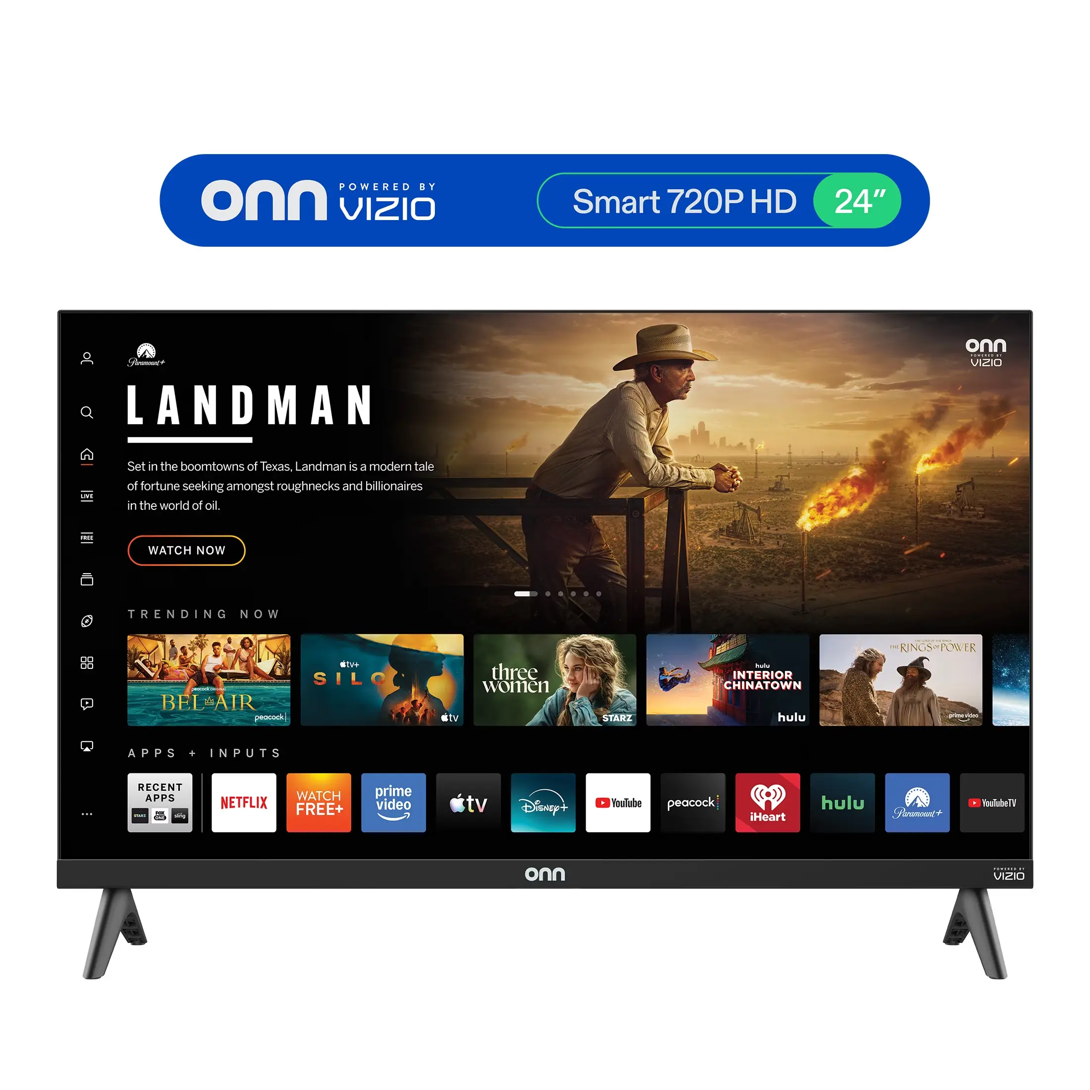 24-in onn Smart LED TV, Class 720P HD, Powered by VIZIO OS, VIZIO Home Screen for Unified App Access, Personalized Recommendations & Easy Content Discovery