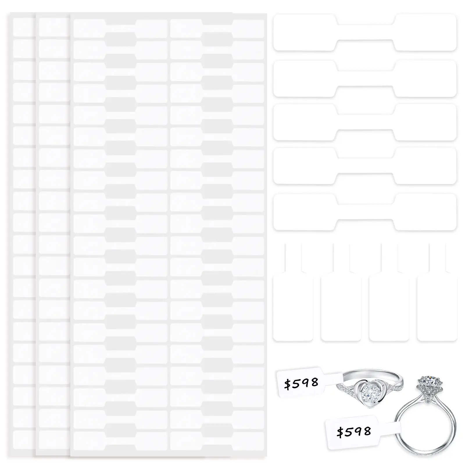 1000pcs Jewelry Tags, Blank Self-Adhesive Price Labels, Sticky Labels for Bracelets, Rings, Necklaces, Earrings, Clothing Display, Adhesive Stickers