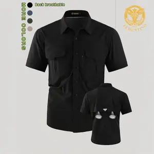 LEDUNTINO Men's Stylish Plain Button-Up Short-Sleeve Loose Nylon Top - Hidden Ventilation Holes, High-Quality Fabric, Casual Breathable Outfits for Summer Beach Shirts